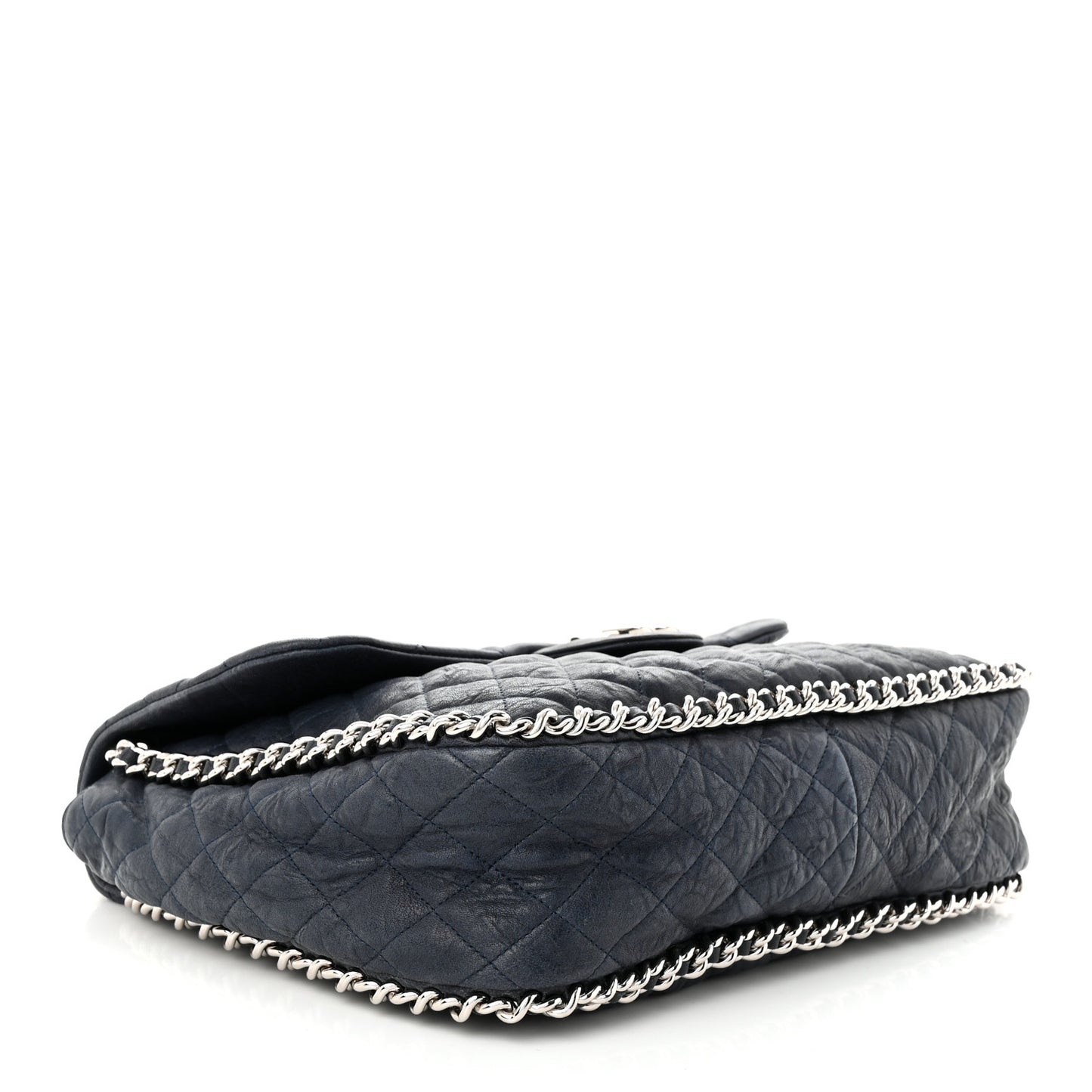 Washed Lambskin Quilted Maxi Chain Around Flap Black