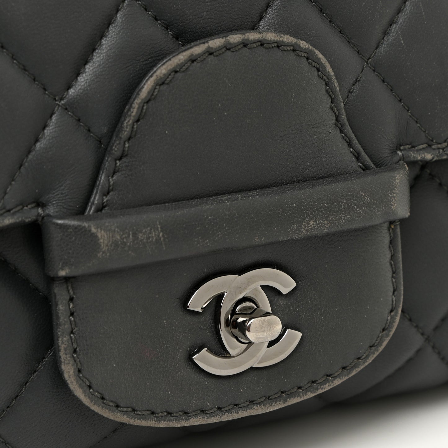 Lambskin Quilted Jumbo Coco Loop Flap Charcoal Grey