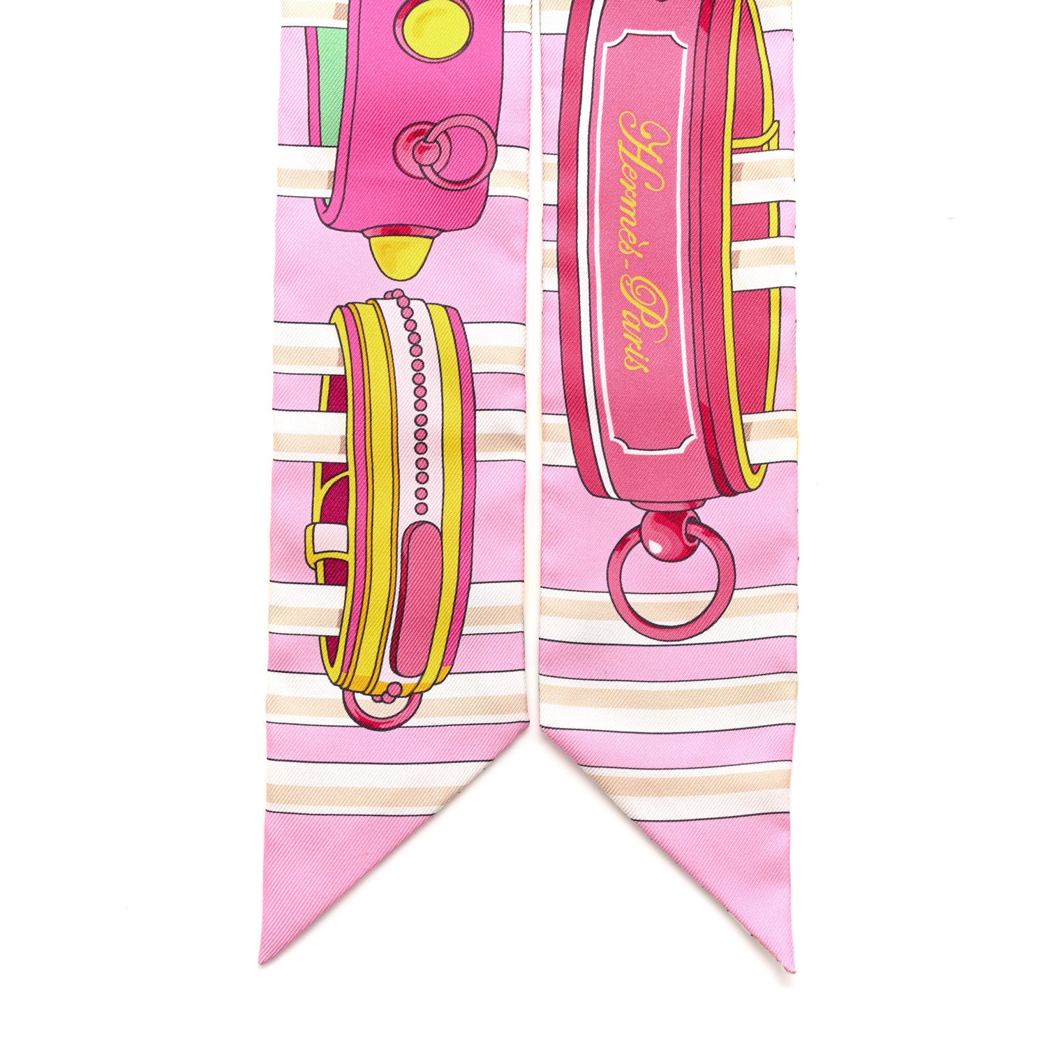 Hermes Silk Colliers De Chiens Remix Twilly Rose Vert Jaune Rose Vert Jaune 2 of 4