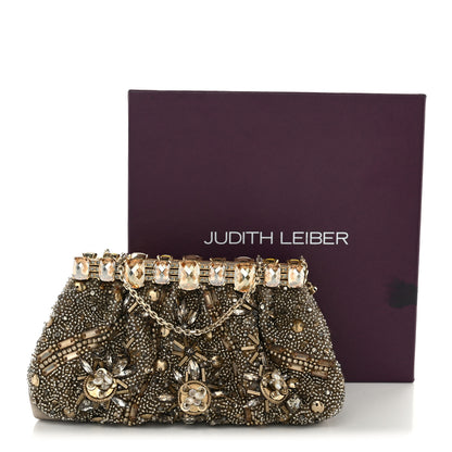 Judith Leiber Satin Beaded Crystal Evening Clutch Gold 11 of 11