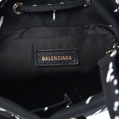 Balenciaga Recycled Sport Nylon Scribble Logo Embroidered Wheel Drawstring Bucket Bag XS Black White 6 of 8