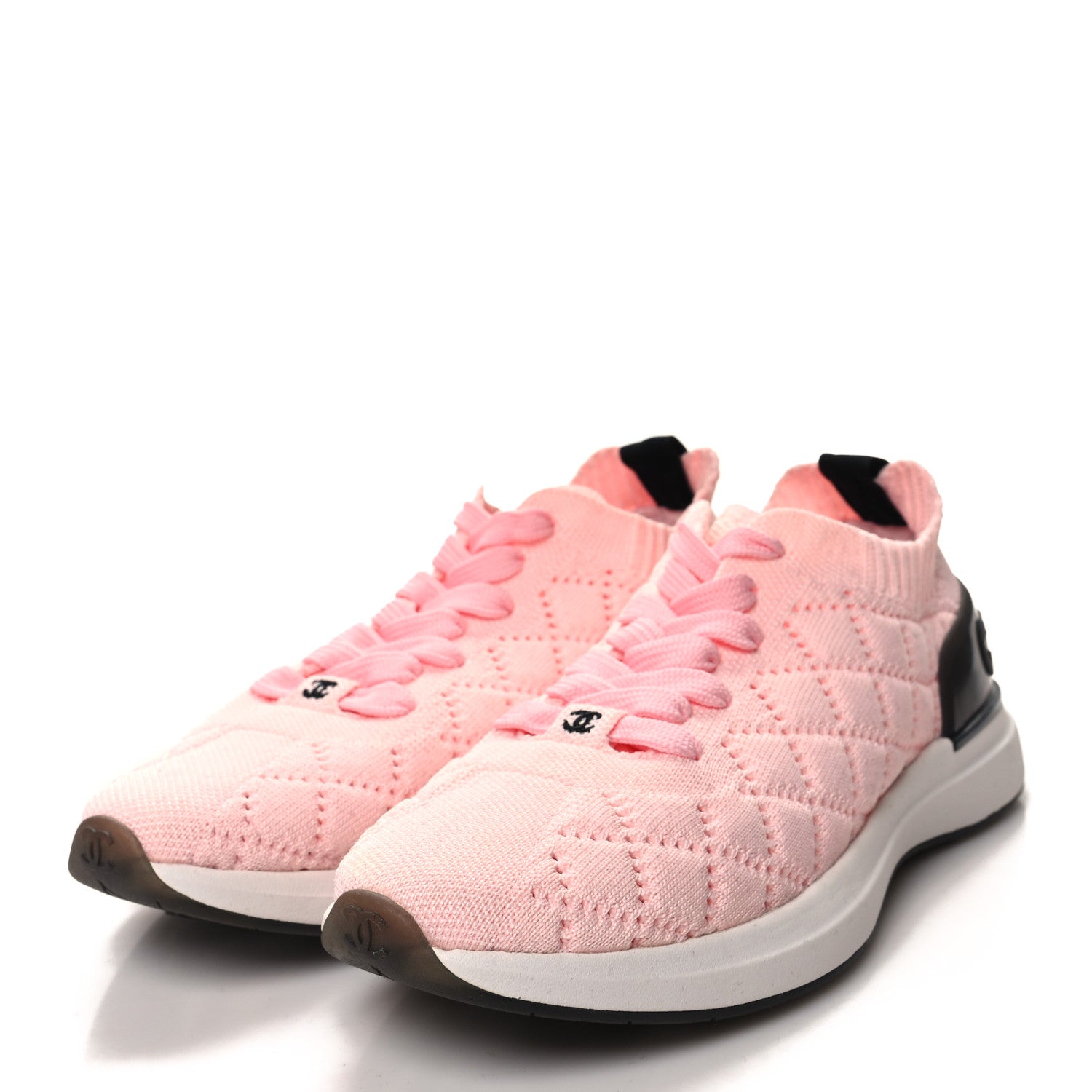 Chanel Mixed Fibers Quilted Womens CC Sneakers 37.5 Light Pink 3 of 7
