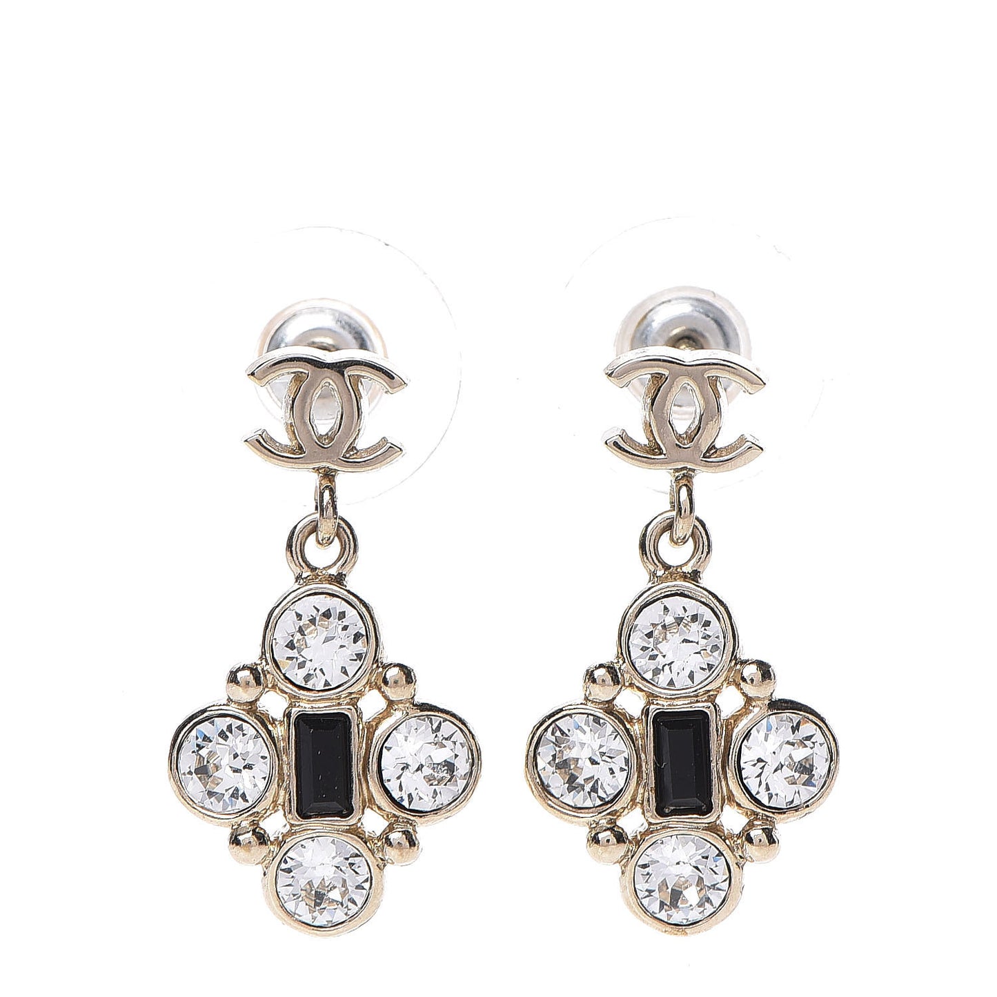Crystal Resin CC Drop Earrings Light Gold Black