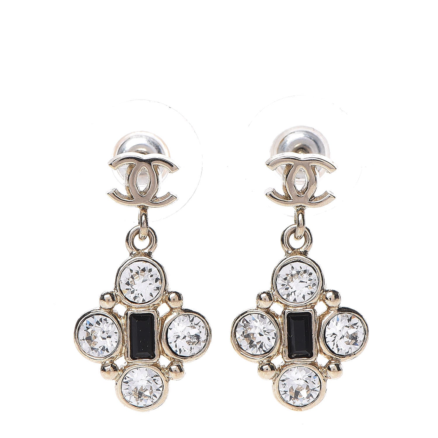 Chanel Crystal Resin CC Drop Earrings Light Gold Black 1 of 4