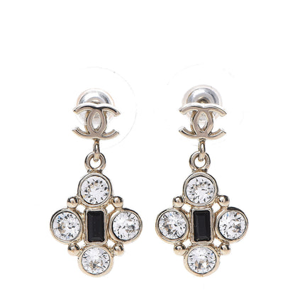 Chanel Crystal Resin CC Drop Earrings Light Gold Black 1 of 4