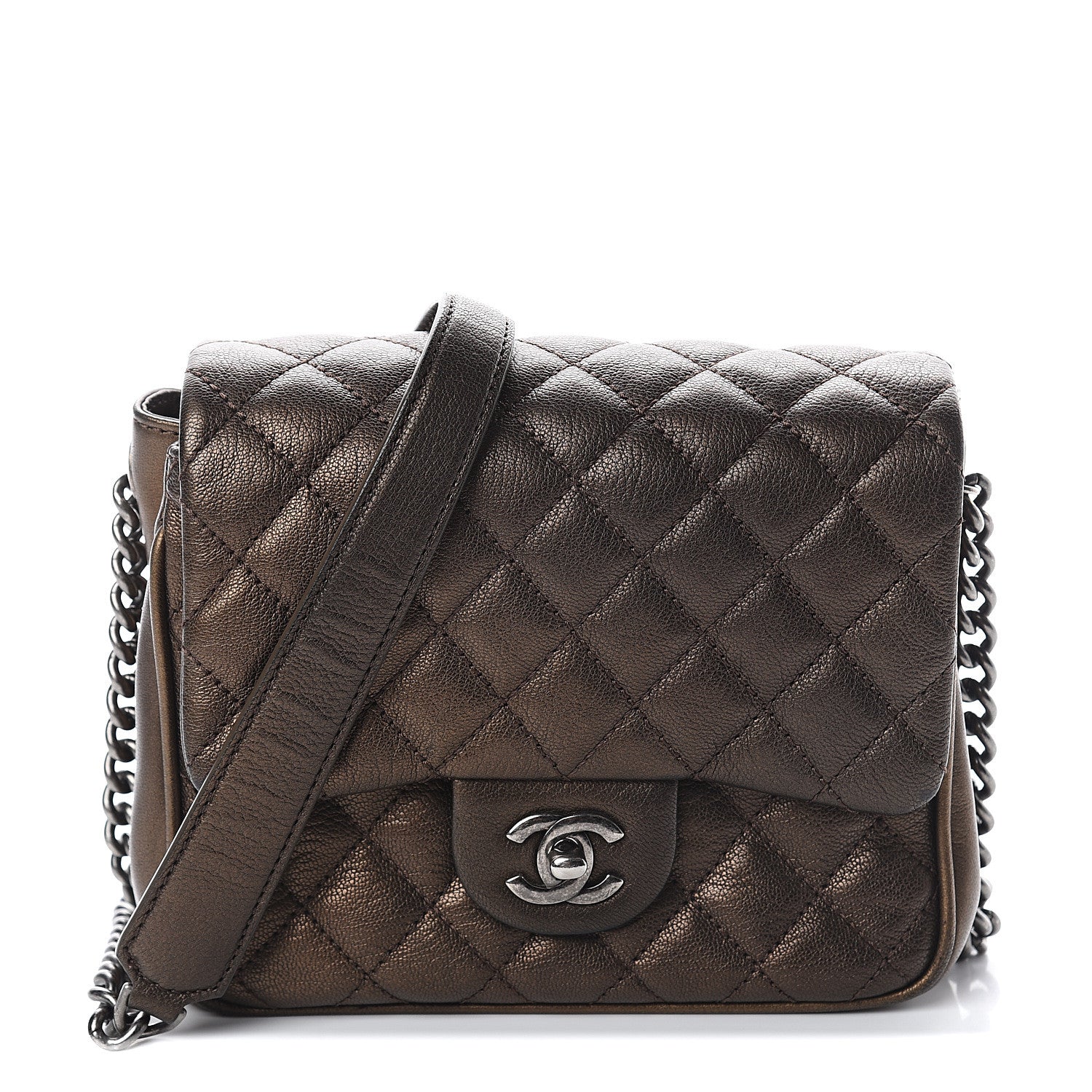 Chanel Metallic Goatskin Quilted Small Rock In Rome Flap Bronze 1 of 9