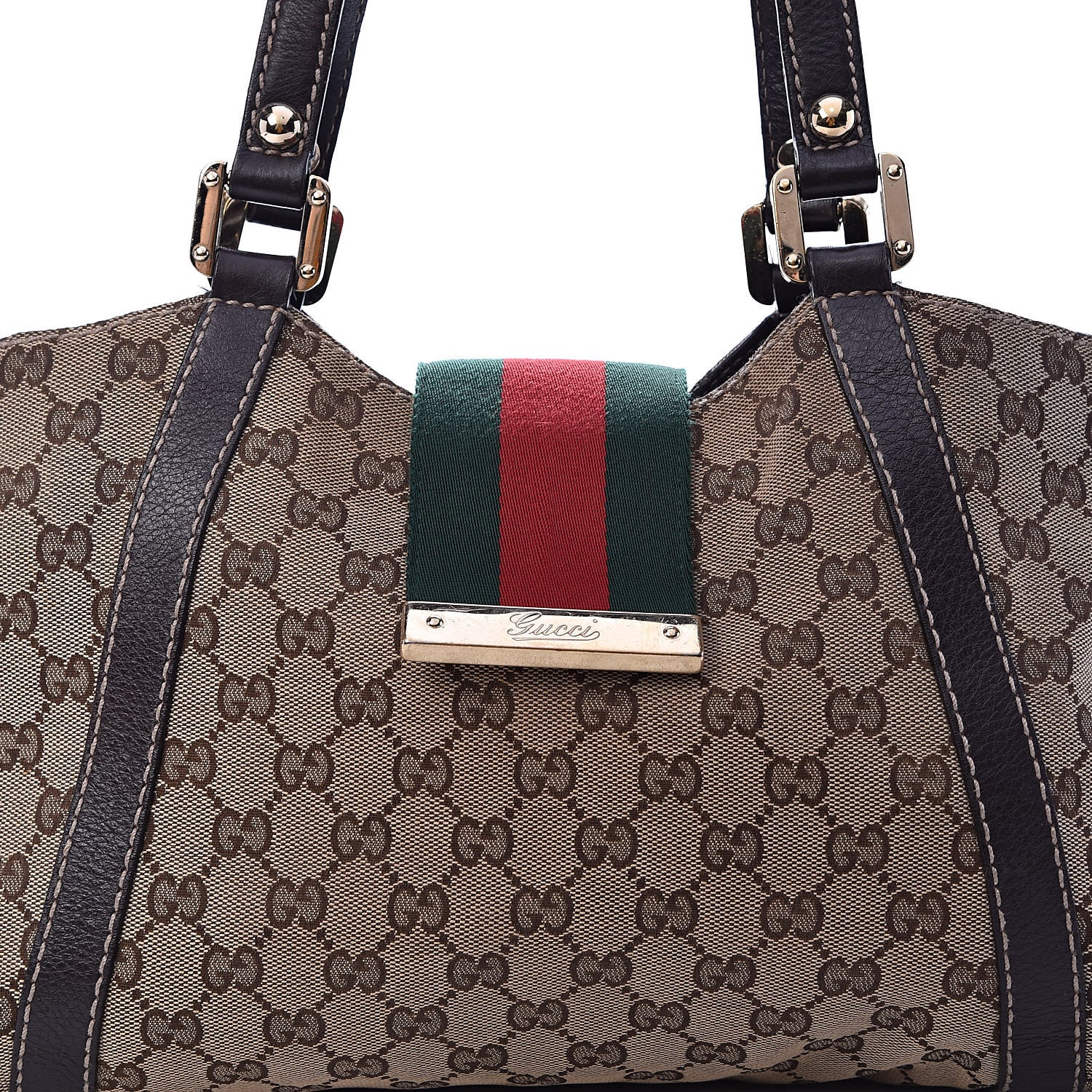 Gucci Monogram Medium New Ladies Web Tote Dark Brown 8 of 13