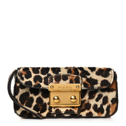 Miu Miu Pony Hair Leopard Print Wristlet Clutch Black 1 of 12