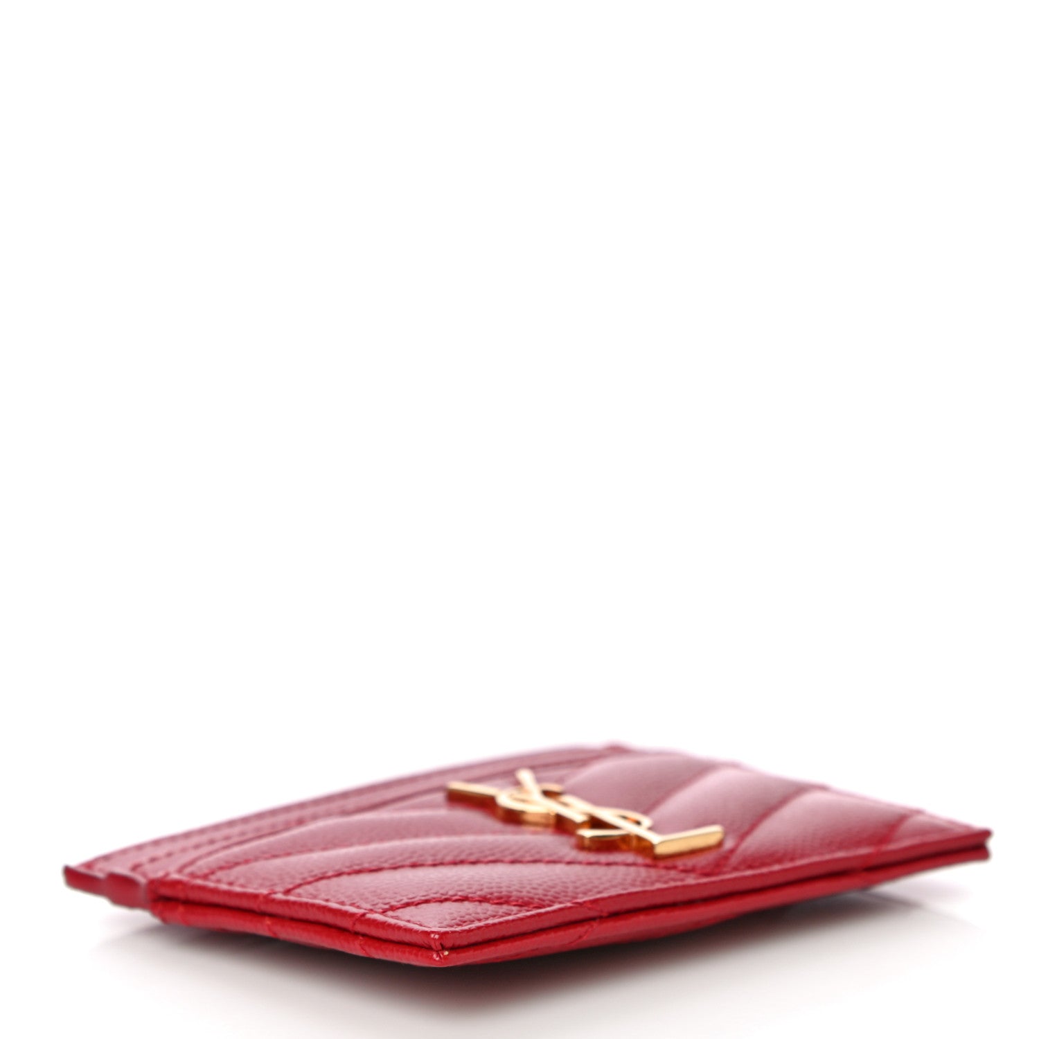 Saint Laurent Grain De Poudre Matelasse Chevron Monogram Credit Card Case Rouge Eros 4 of 11