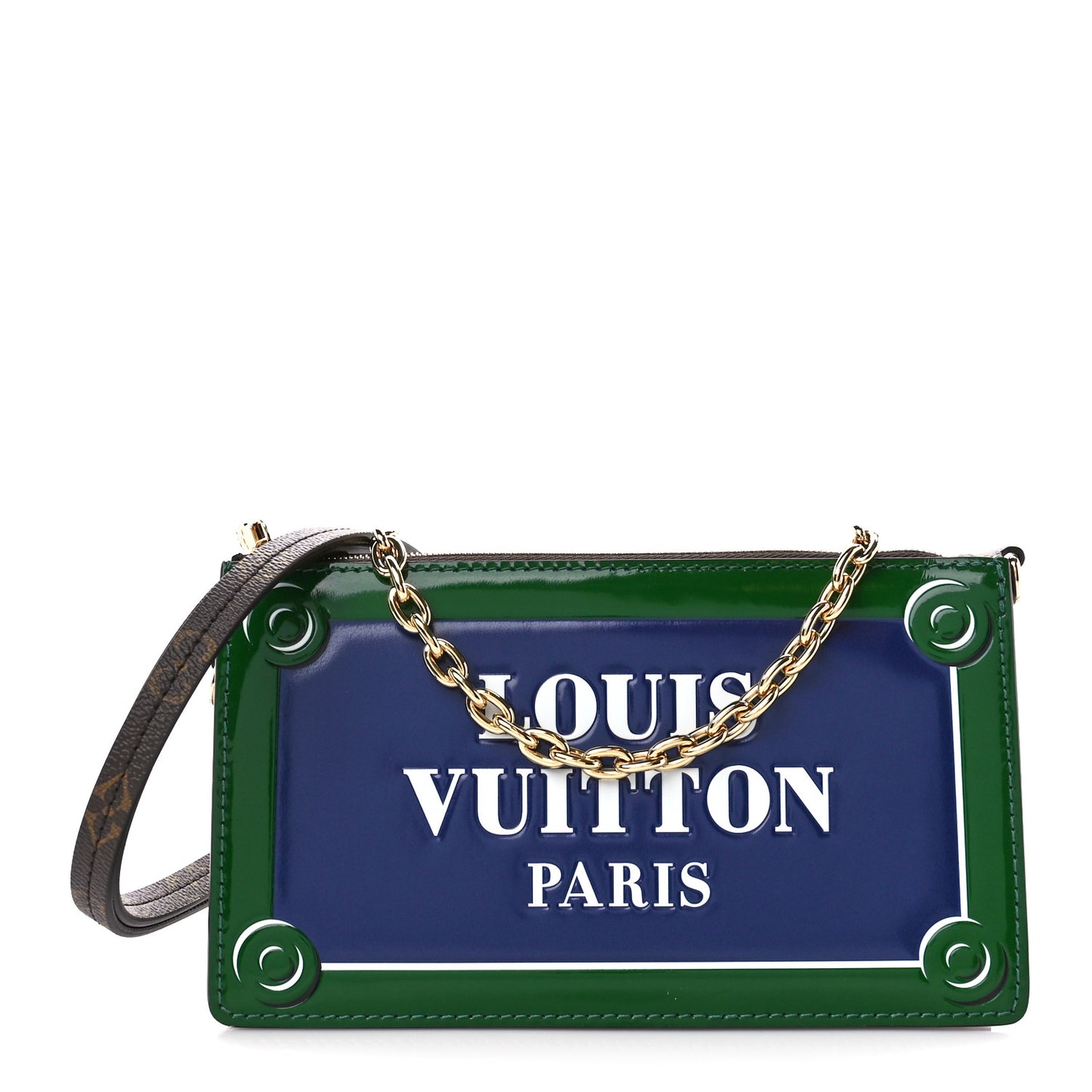 Monogram Calfskin Embossed Lexington Pouch Blue Green