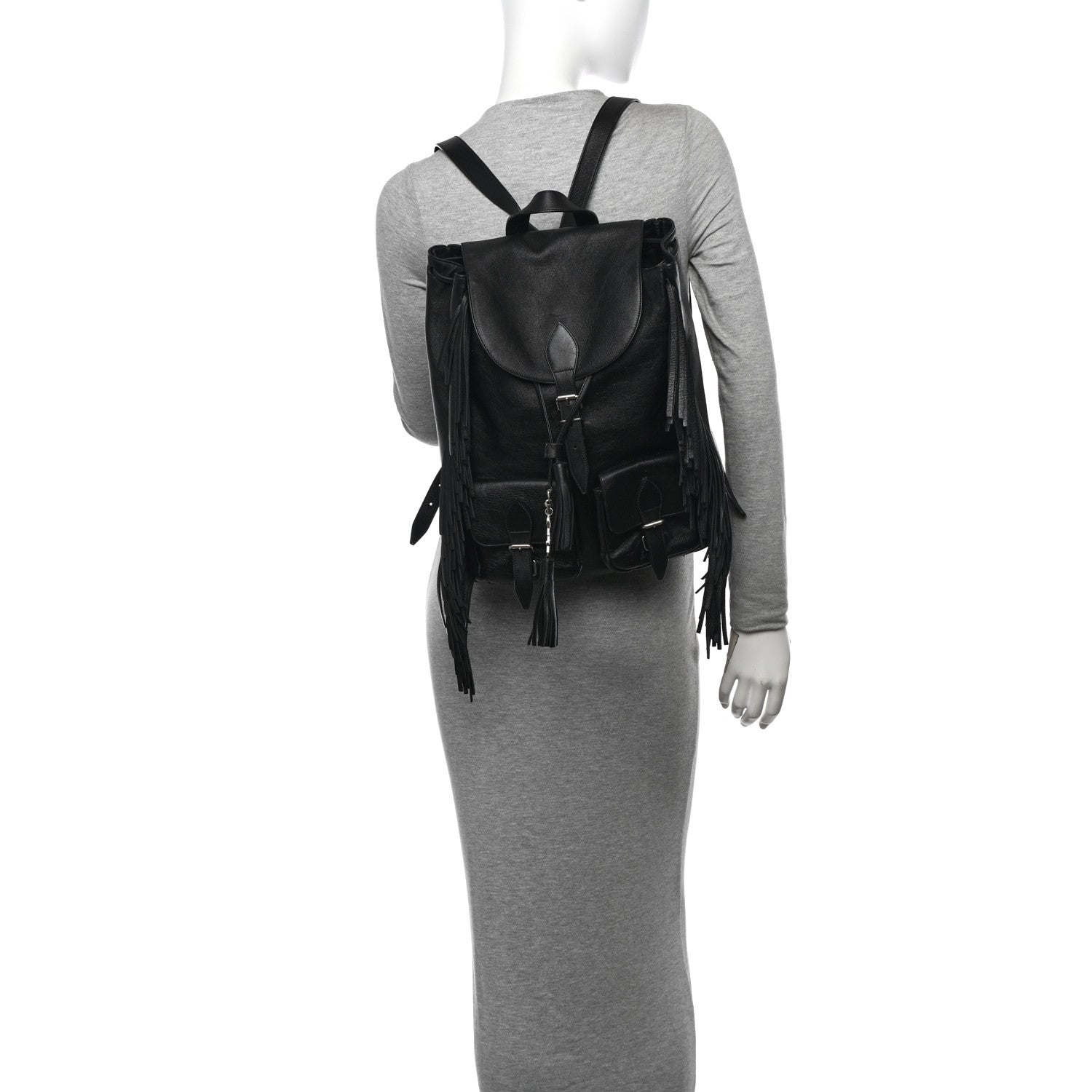 Saint Laurent Calfskin Fringe Festival Backpack Black 2 of 12