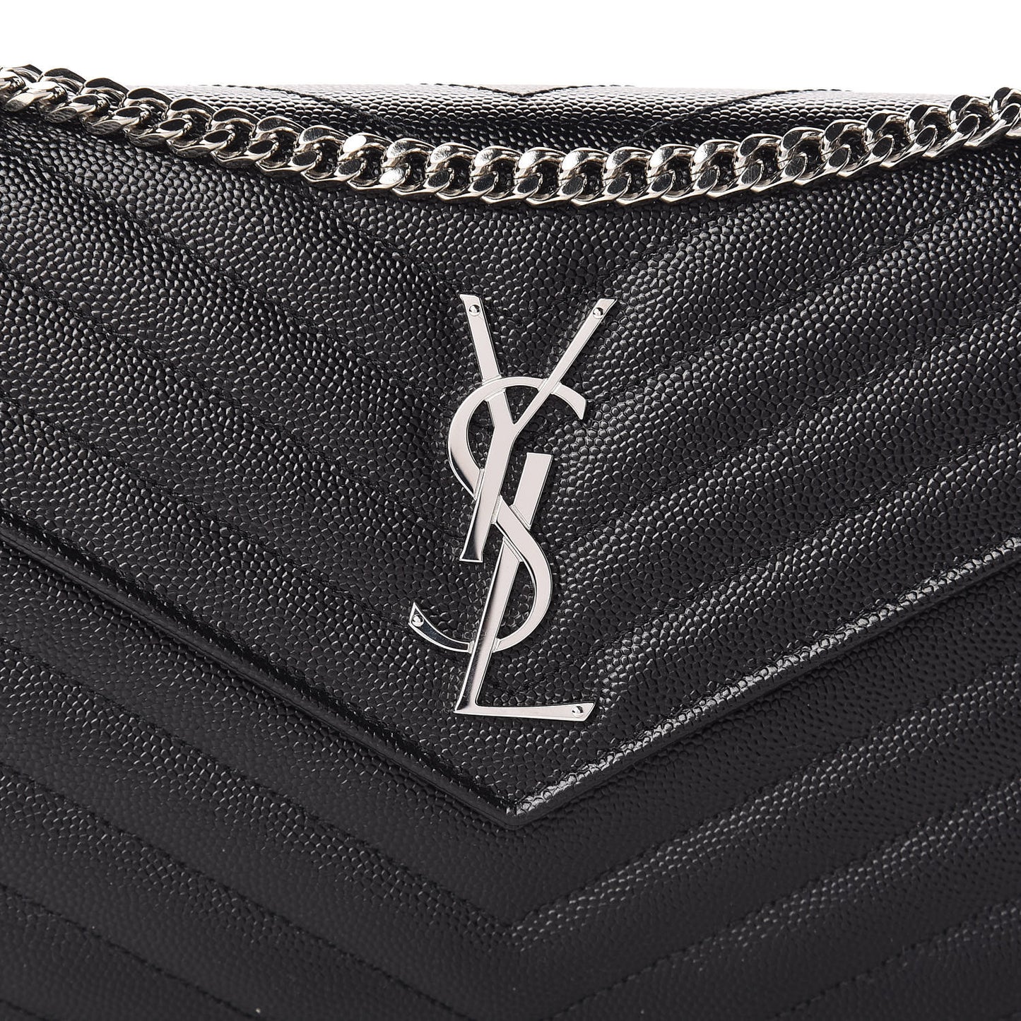 Grain De Poudre Matelasse Chevron Monogram Chain Wallet Black