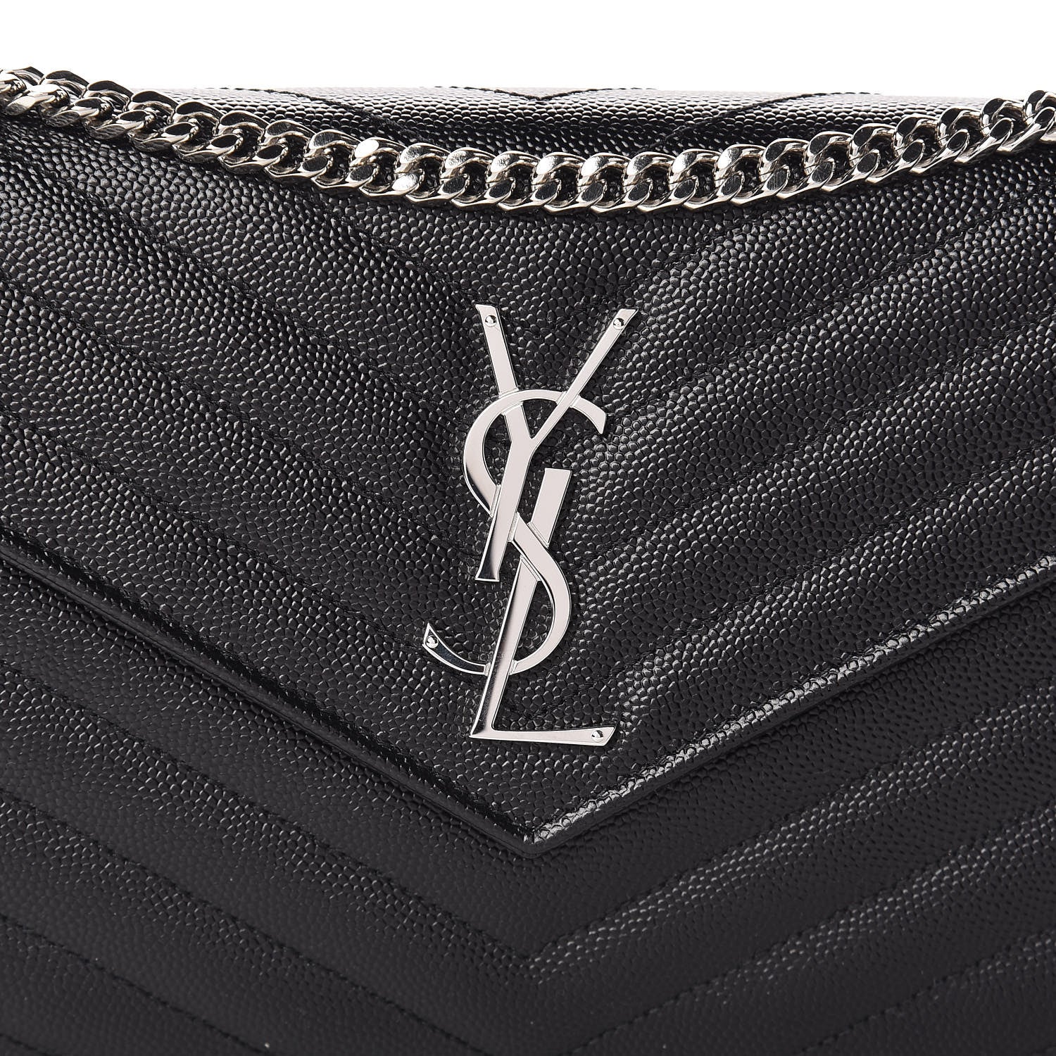 Saint Laurent Grain De Poudre Matelasse Chevron Monogram Chain Wallet Black 7 of 10
