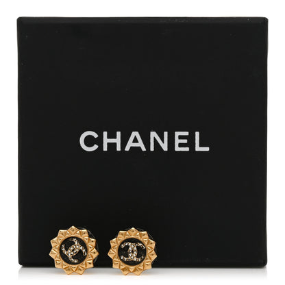 Chanel Metal Quilted Crystal CC Round Earrings Gold Black 5 of 5