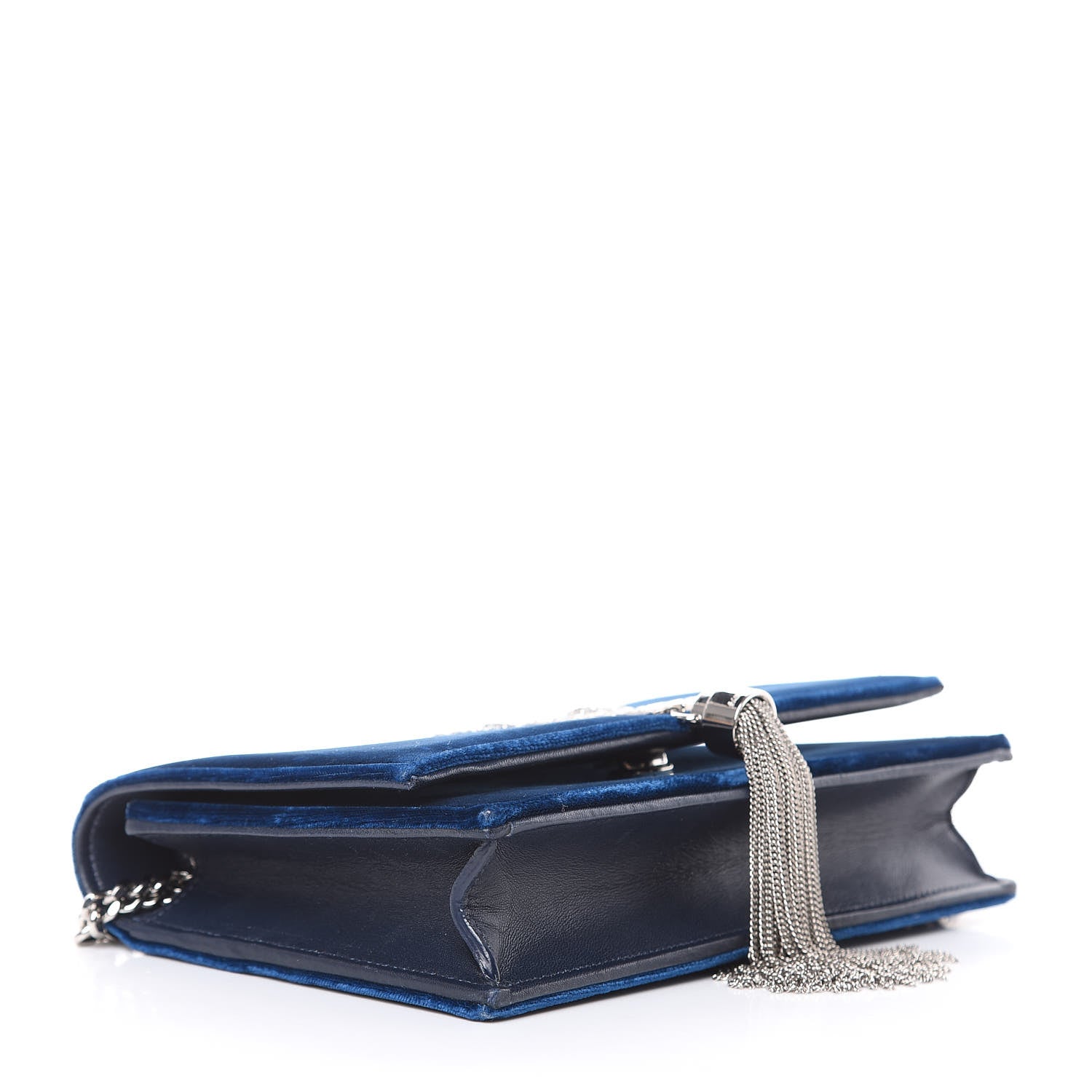 Saint Laurent Velvet Crystal Monogram Kate Tassel Chain Wallet Blue 4 of 11