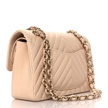 Chanel Caviar Chevron Quilted Small Double Flap Beige 3 of 12