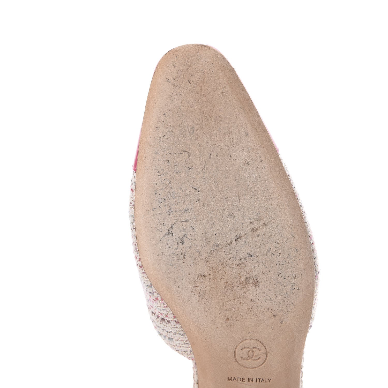 Chanel Tweed Patent Cap Toe CC Slingback Flat 36.5 Pink White 8 of 10