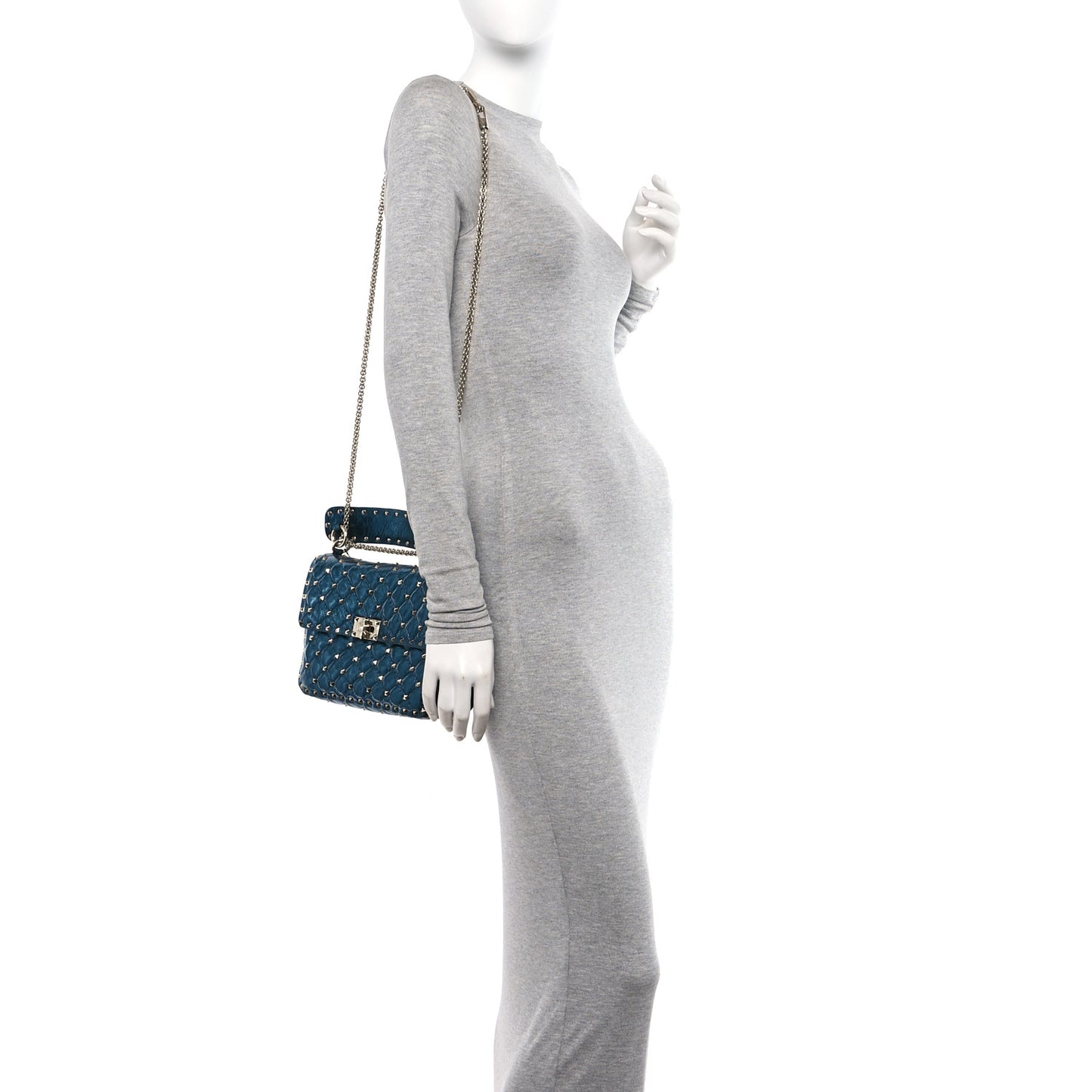 Metallic Wrinkled Lambskin Medium Rockstud Spike Shoulder Bag Peacock
