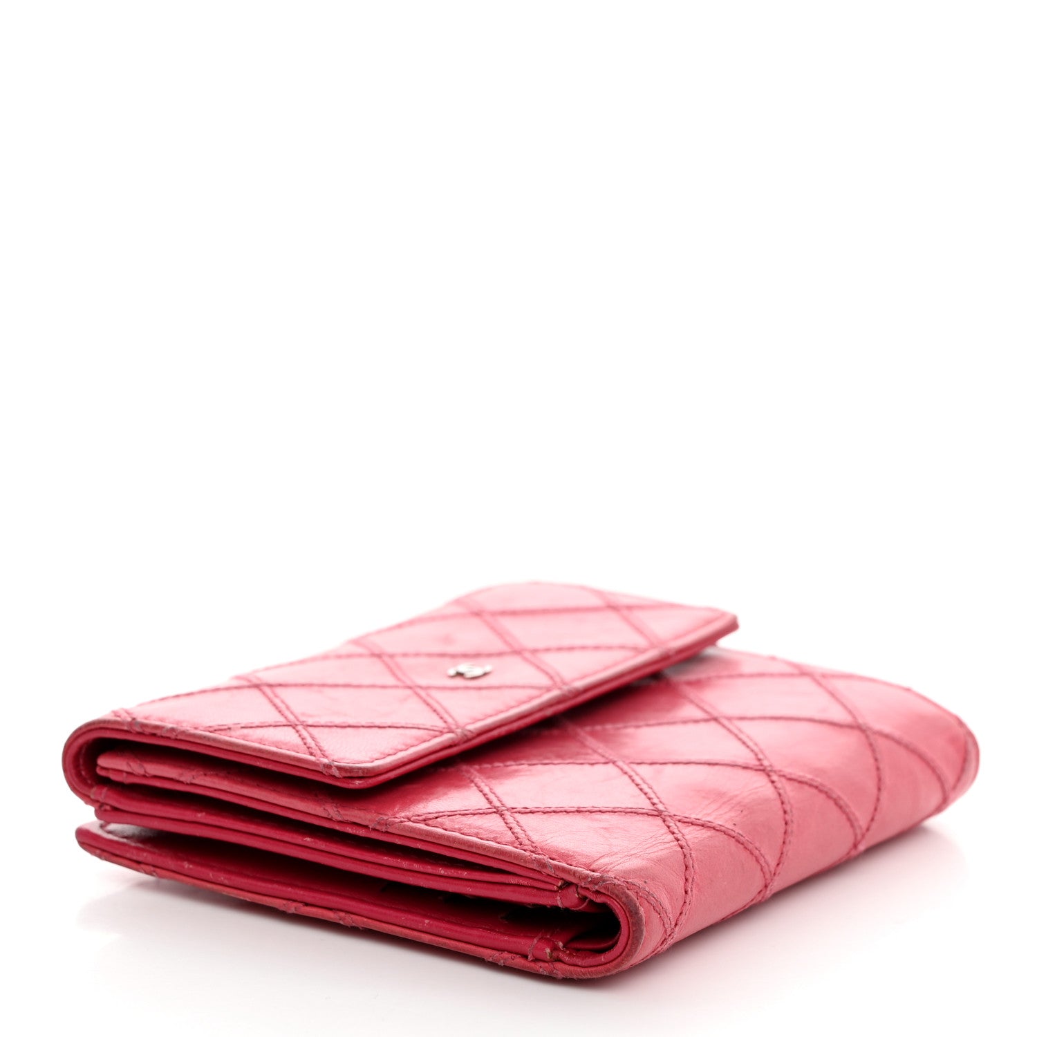 Chanel Calfskin Diamond Stitch Compact French Flap Wallet Pink 4 of 12