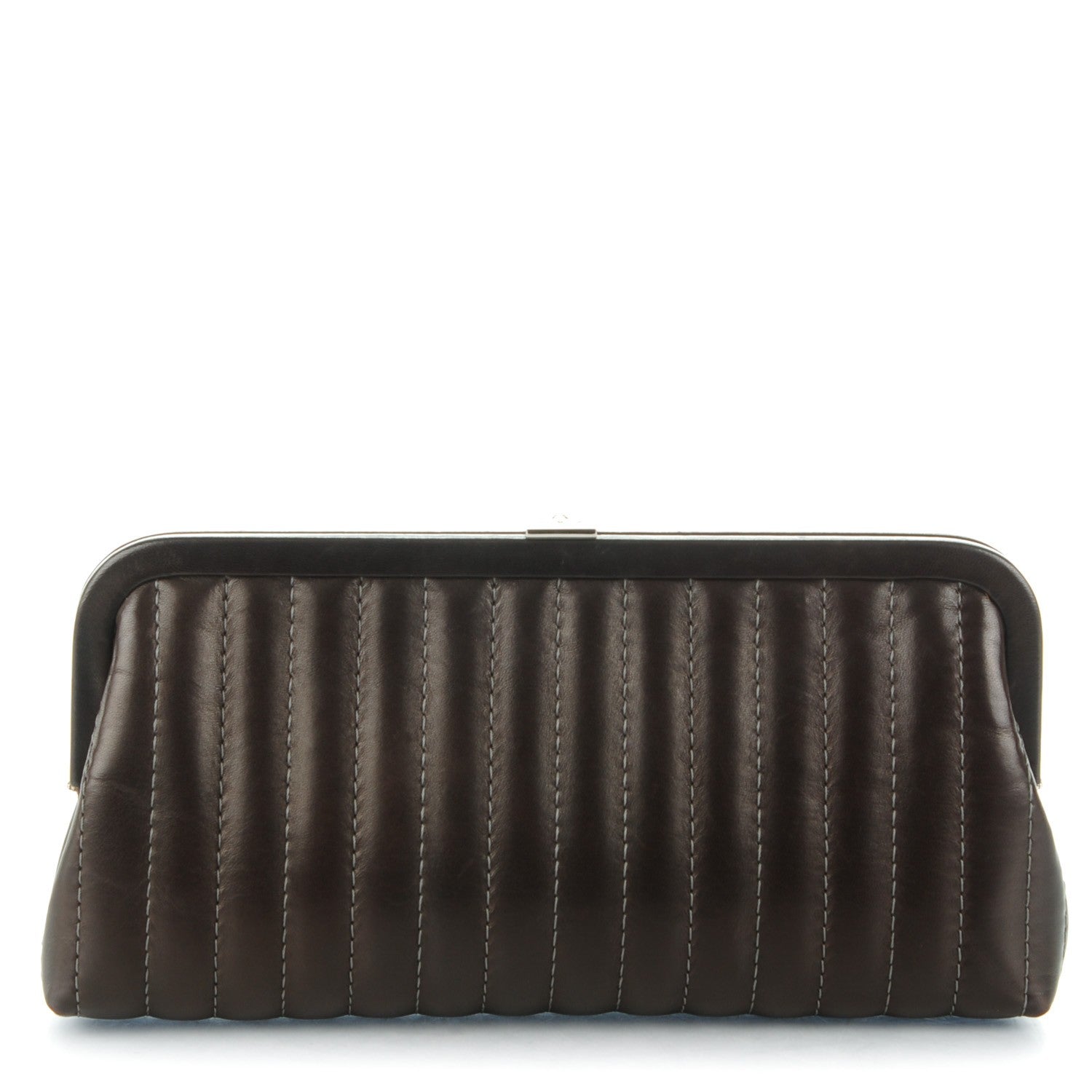 Chanel Lambskin Vertical Quilted Mademoiselle Clutch Marron Fonce 1 of 7