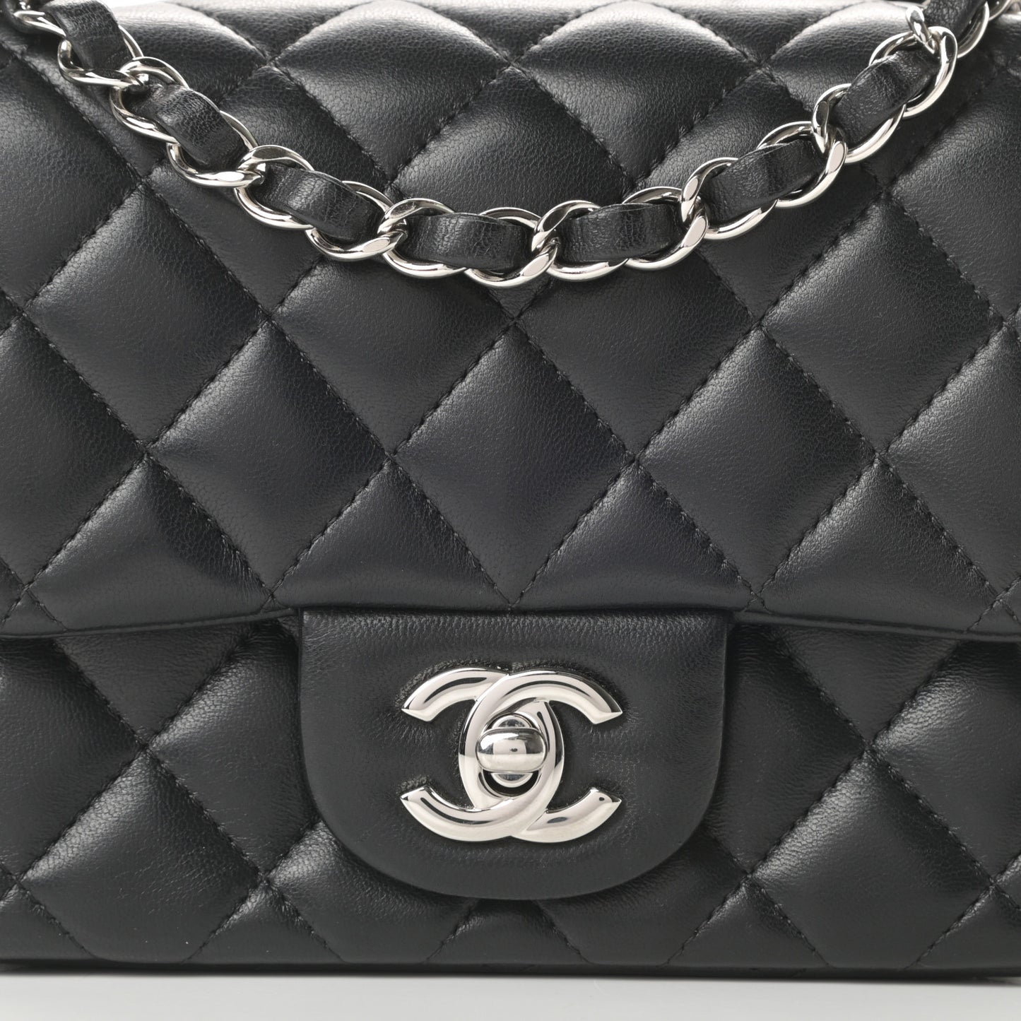 Lambskin Quilted Mini Square Flap Black