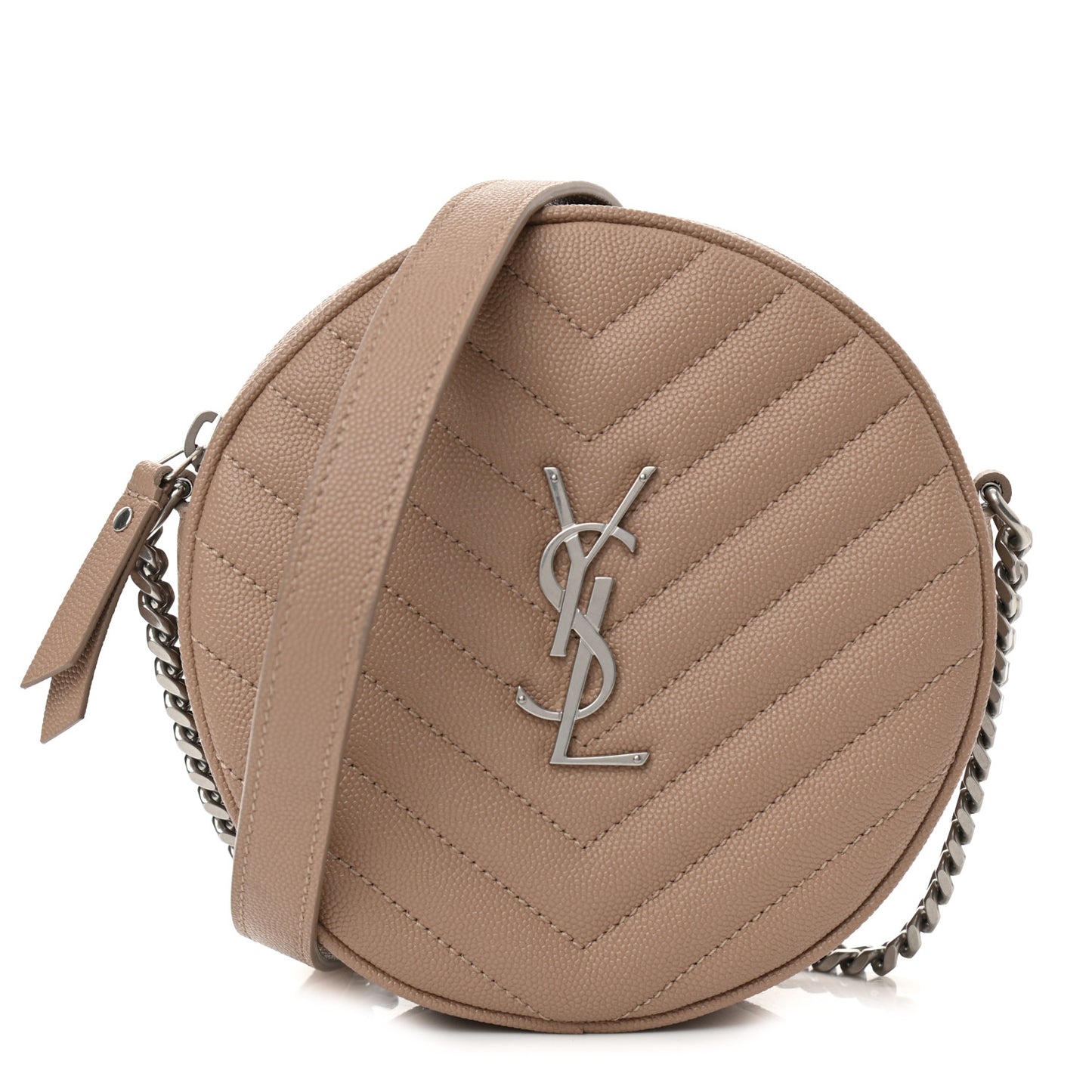 Grain De Poudre Matelasse Chevron Quilted Round Vinyle Camera Bag Gold Sand