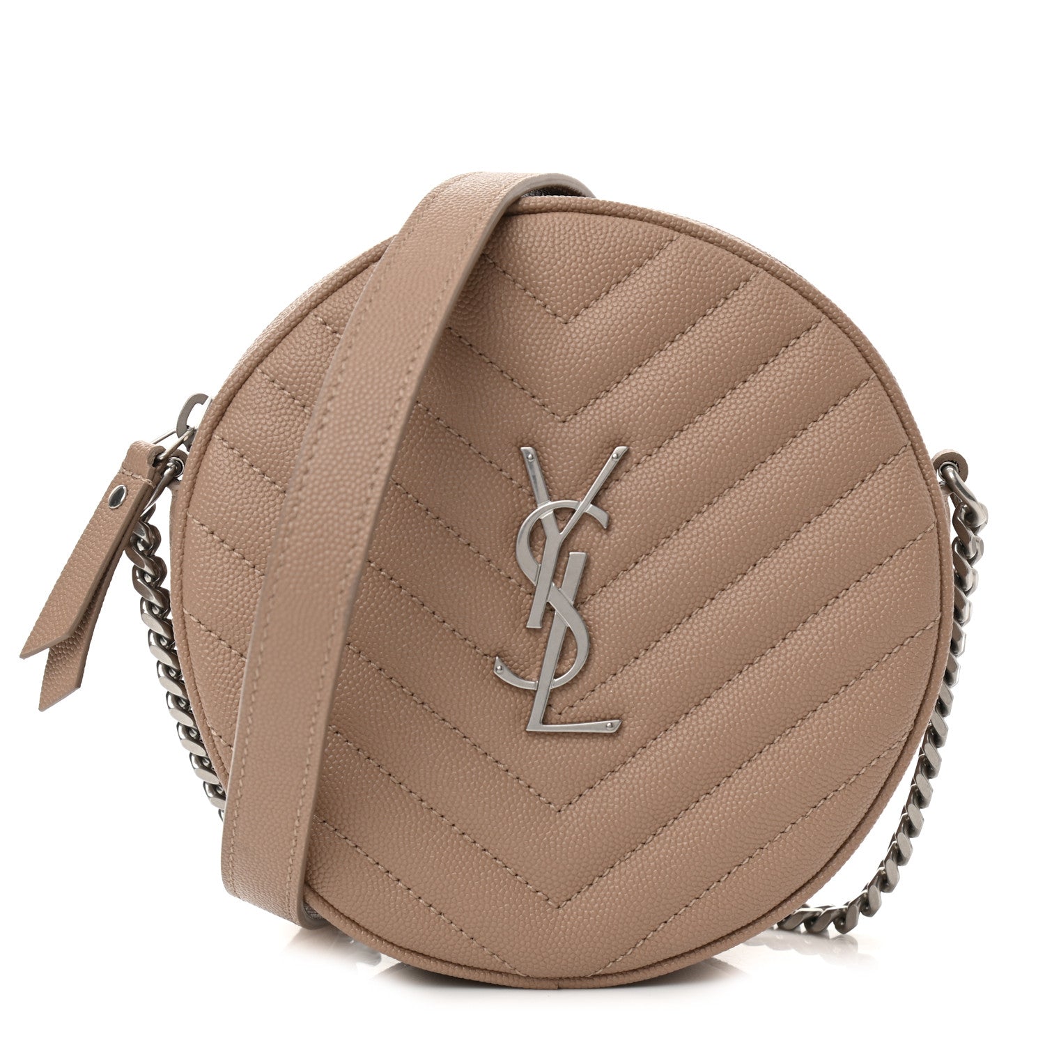 Saint Laurent Grain De Poudre Matelasse Chevron Quilted Round Vinyle Camera Bag Gold Sand 1 of 8