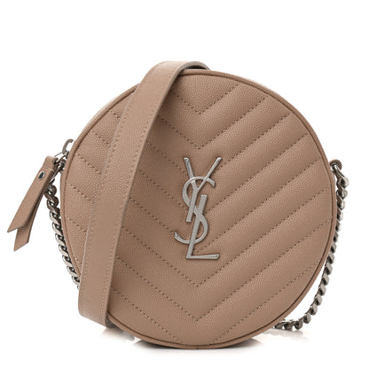 Saint Laurent Grain De Poudre Matelasse Chevron Quilted Round Vinyle Camera Bag Gold Sand 1 of 8