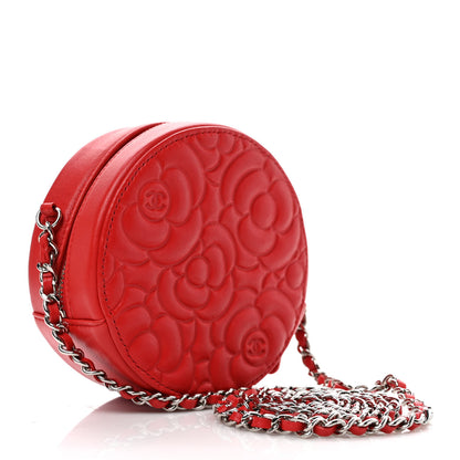 Chanel Lambskin Camellia Quilted Round Clutch With Chain Red 3 of 9