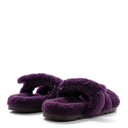 Hermes Woolskin Womens Chypre Sandals 38.5 Violet Fonce 4 of 9
