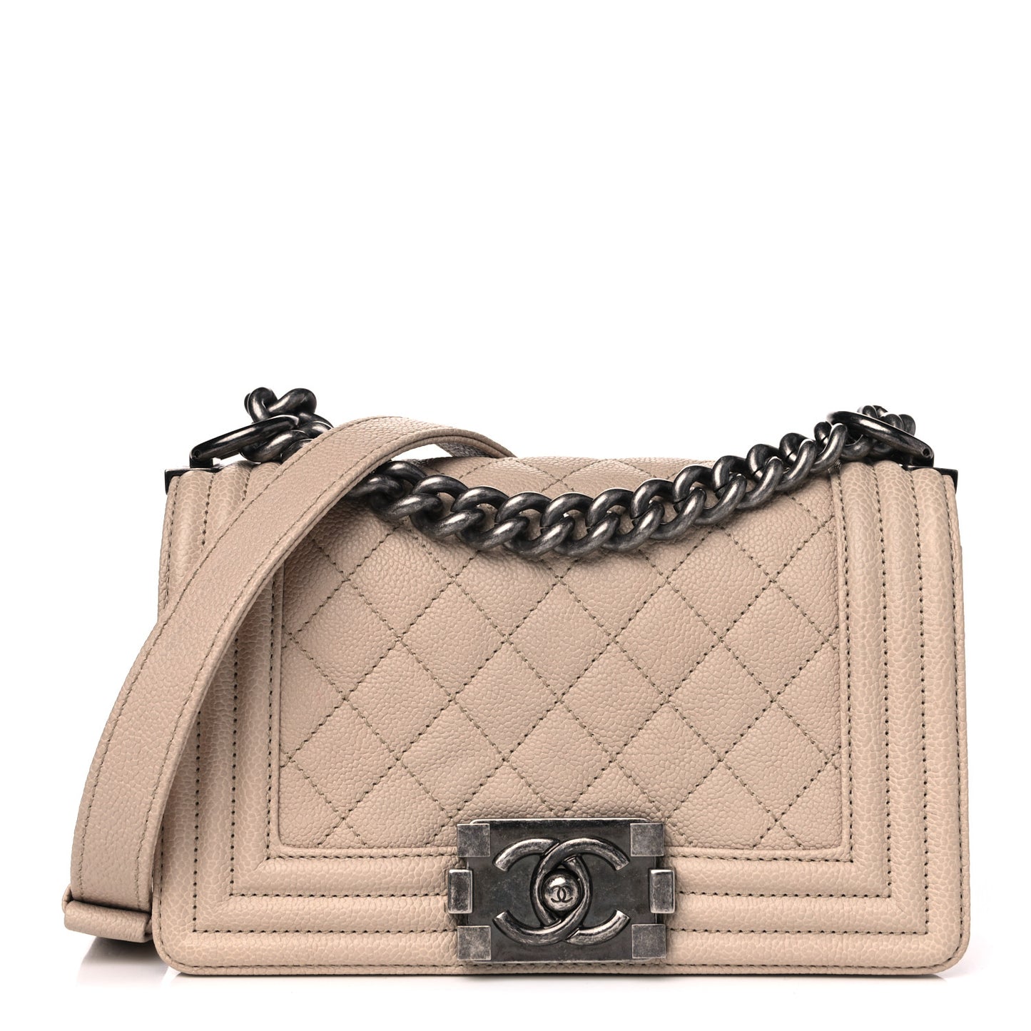 Caviar Quilted Small Boy Flap Light Beige
