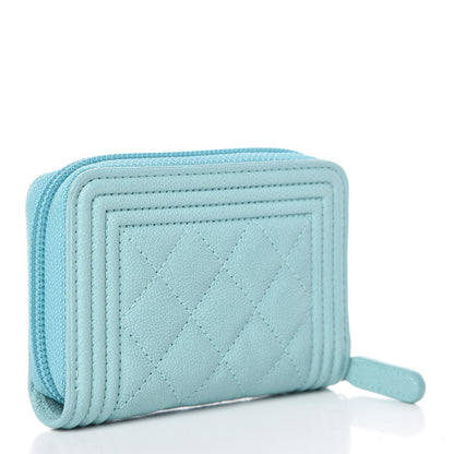 Chanel Caviar Quilted Boy Zip Around Card Holder Light Blue 3 of 11