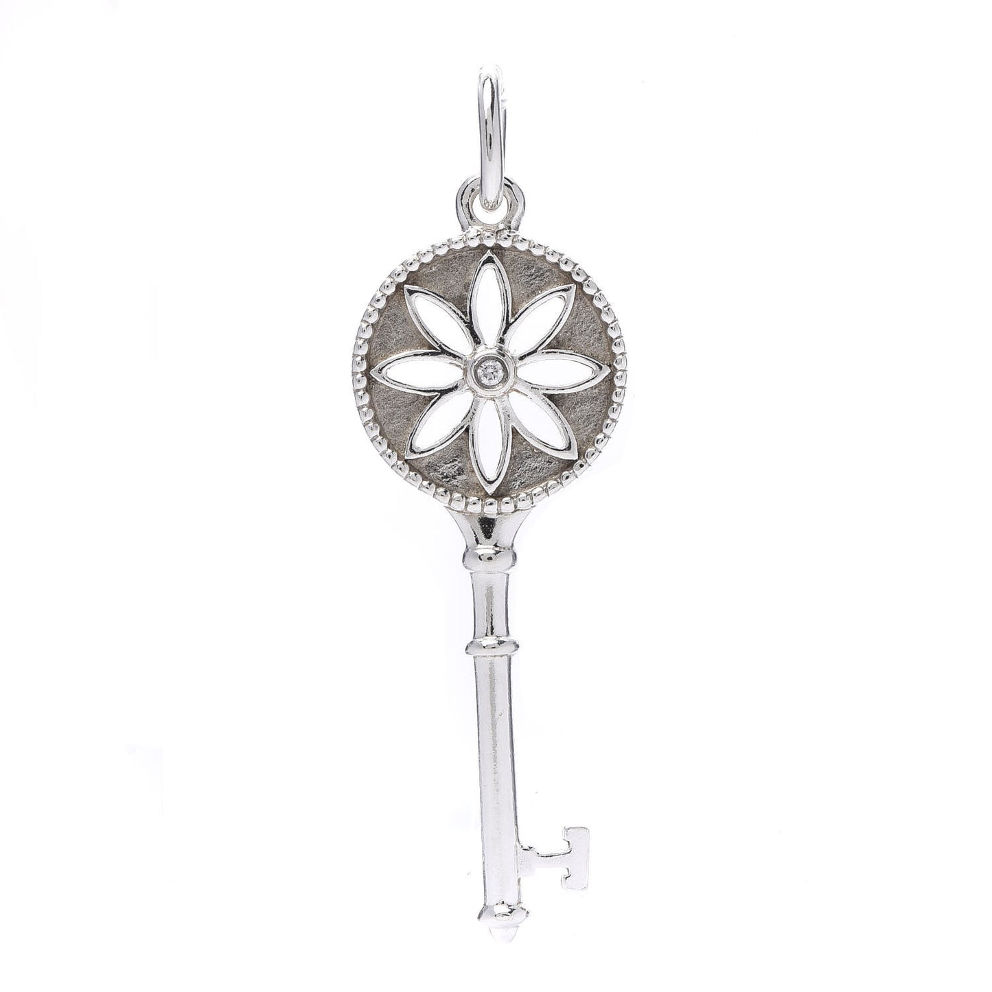 Sterling Silver Diamond Small Daisy Key Pendant