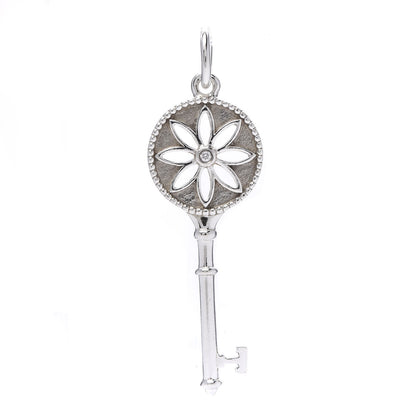 Tiffany Sterling Silver Diamond Small Daisy Key Pendant 1 of 4