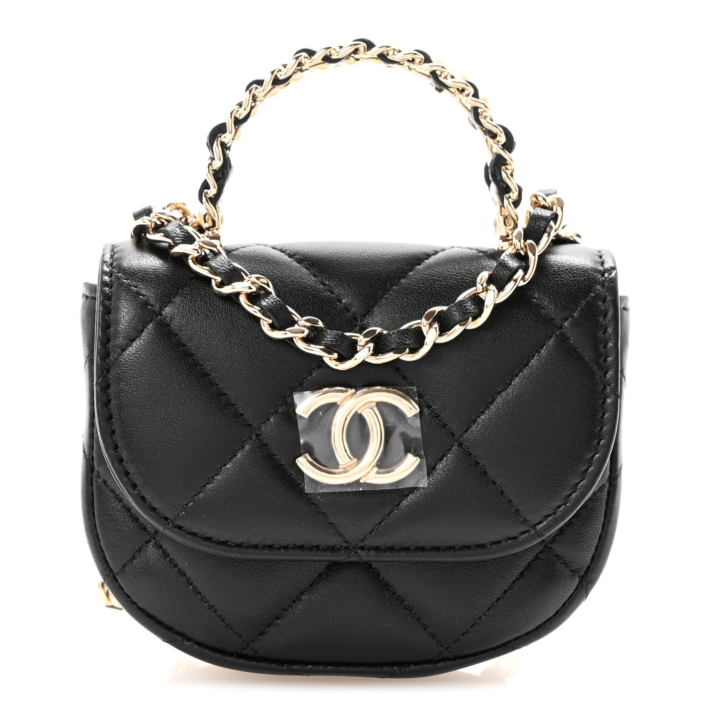 Lambskin Quilted Pearl Top Handle Clutch With Chain Black