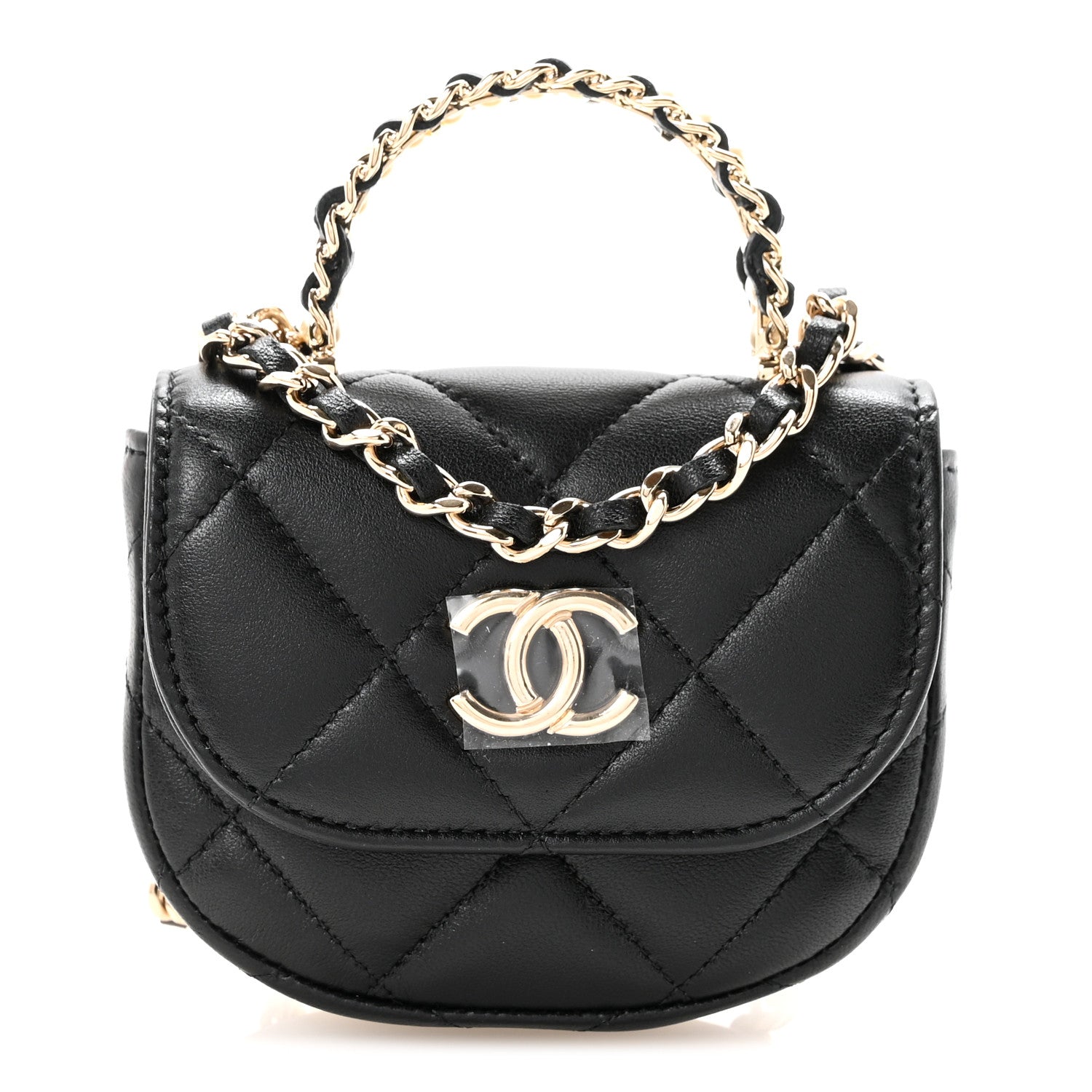 Chanel Lambskin Quilted Pearl Top Handle Clutch With Chain Black 1 of 12
