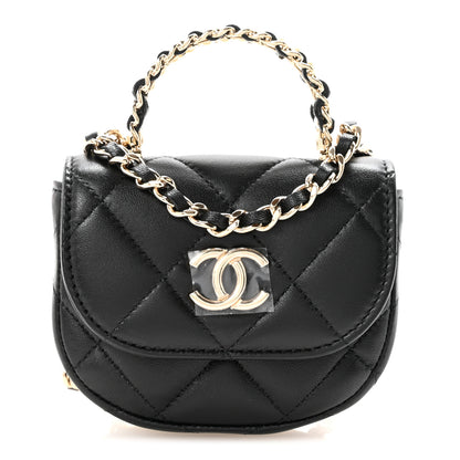 Chanel Lambskin Quilted Pearl Top Handle Clutch With Chain Black 1 of 12