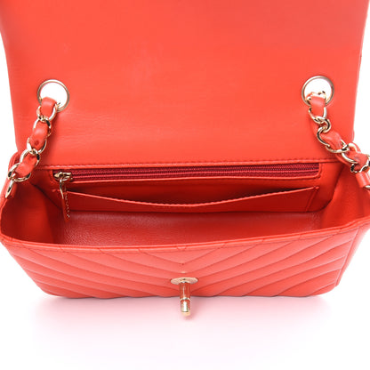 Chanel Lambskin Chevron Quilted Mini Rectangular Flap Red 5 of 13