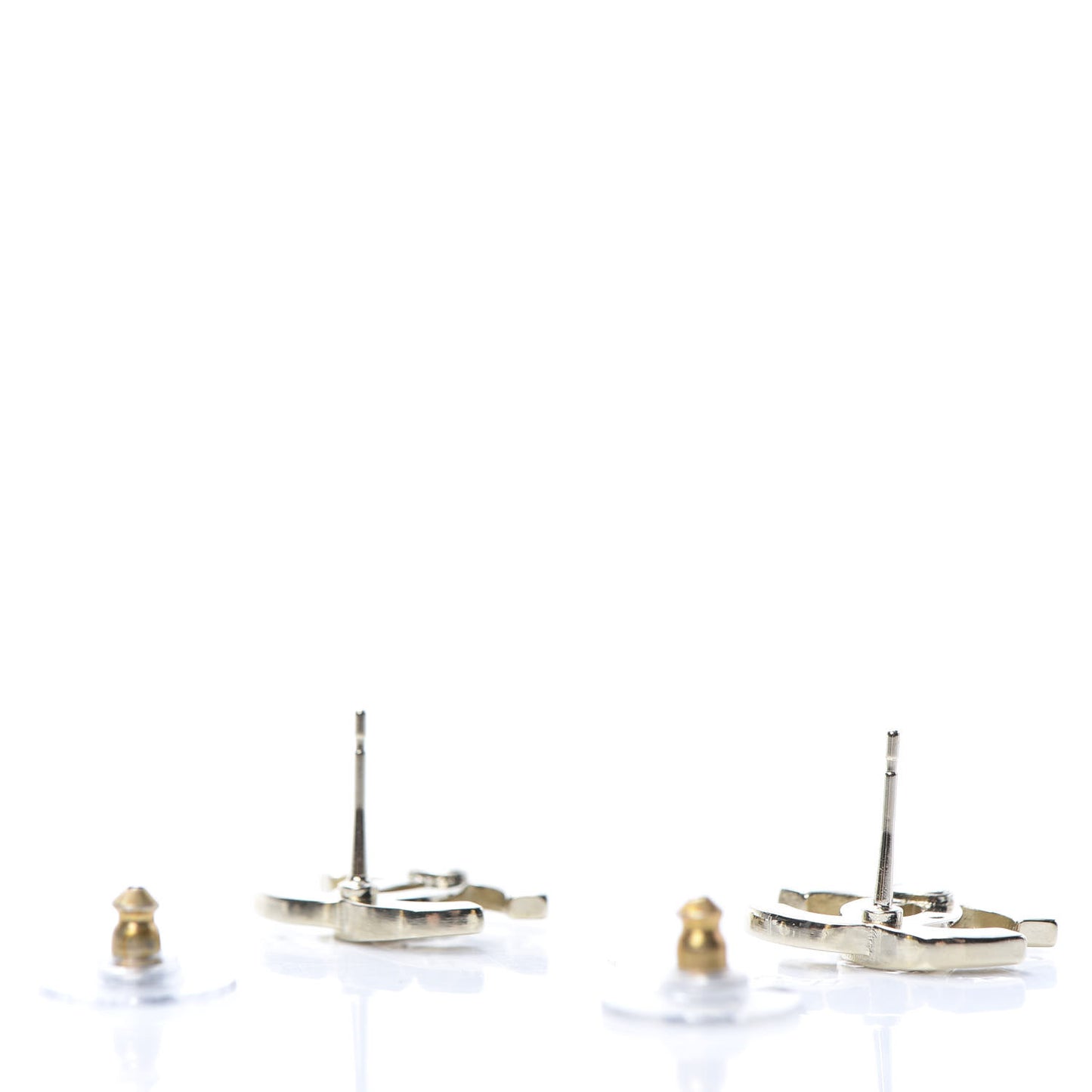 Crystal Metal CC Paris Button Stud Earrings Gold