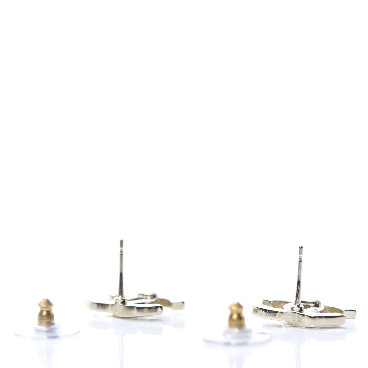 Chanel Crystal Metal CC Paris Button Stud Earrings Gold 3 of 5