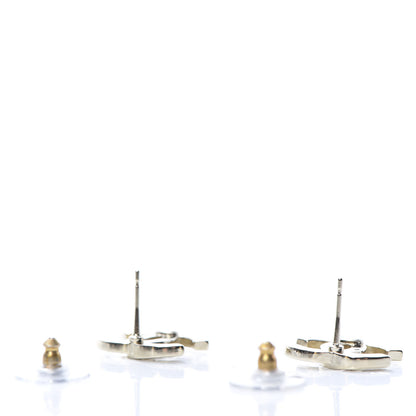 Chanel Crystal Metal CC Paris Button Stud Earrings Gold 3 of 5