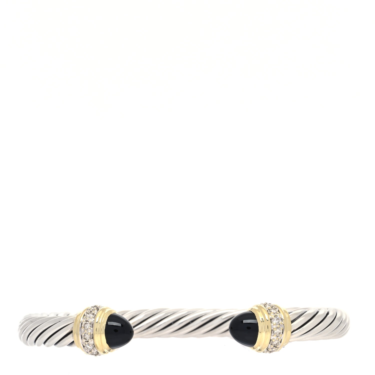 David Yurman Sterling Silver 18K Yellow Gold Diamond Black Onyx 7mm Cabochon Cable Classics Bracelet 1 of 4