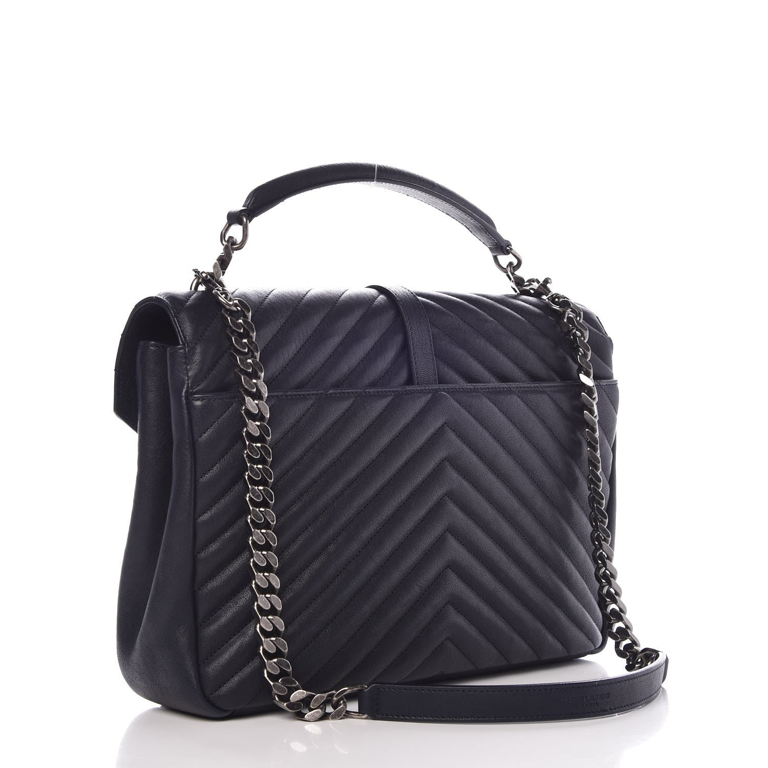 Saint Laurent Sheepskin Matelasse Chevron Monogram Large College Satchel Navy Blue 3 of 9