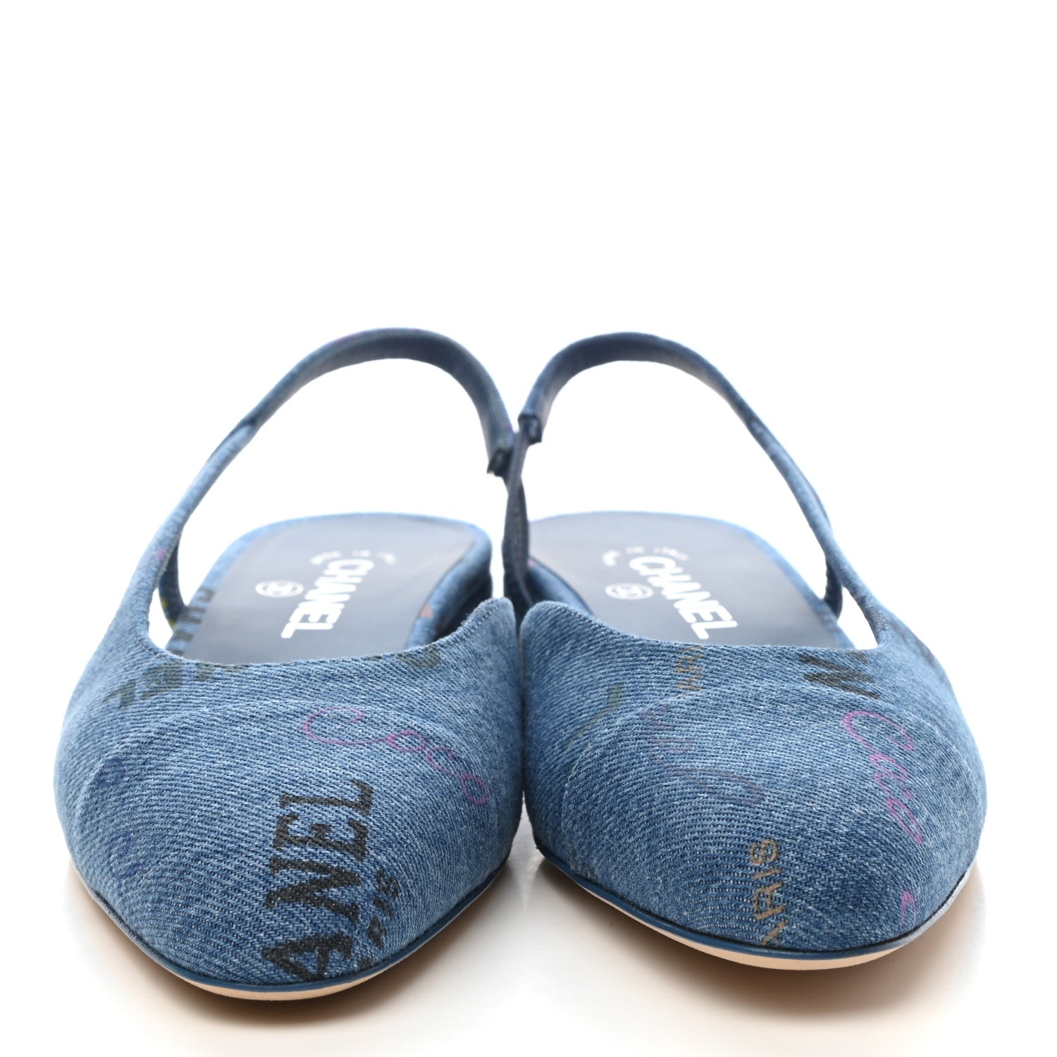 Chanel Denim Cap Toe CC Slingback Flats 40 Light Blue Multicolor 2 of 10