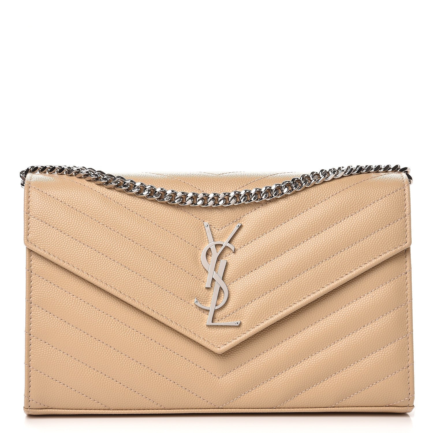Saint Laurent Grain De Poudre Matelasse Chevron Monogram Chain Wallet Nude Powder 1 of 7