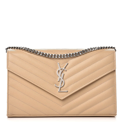 Saint Laurent Grain De Poudre Matelasse Chevron Monogram Chain Wallet Nude Powder 1 of 7