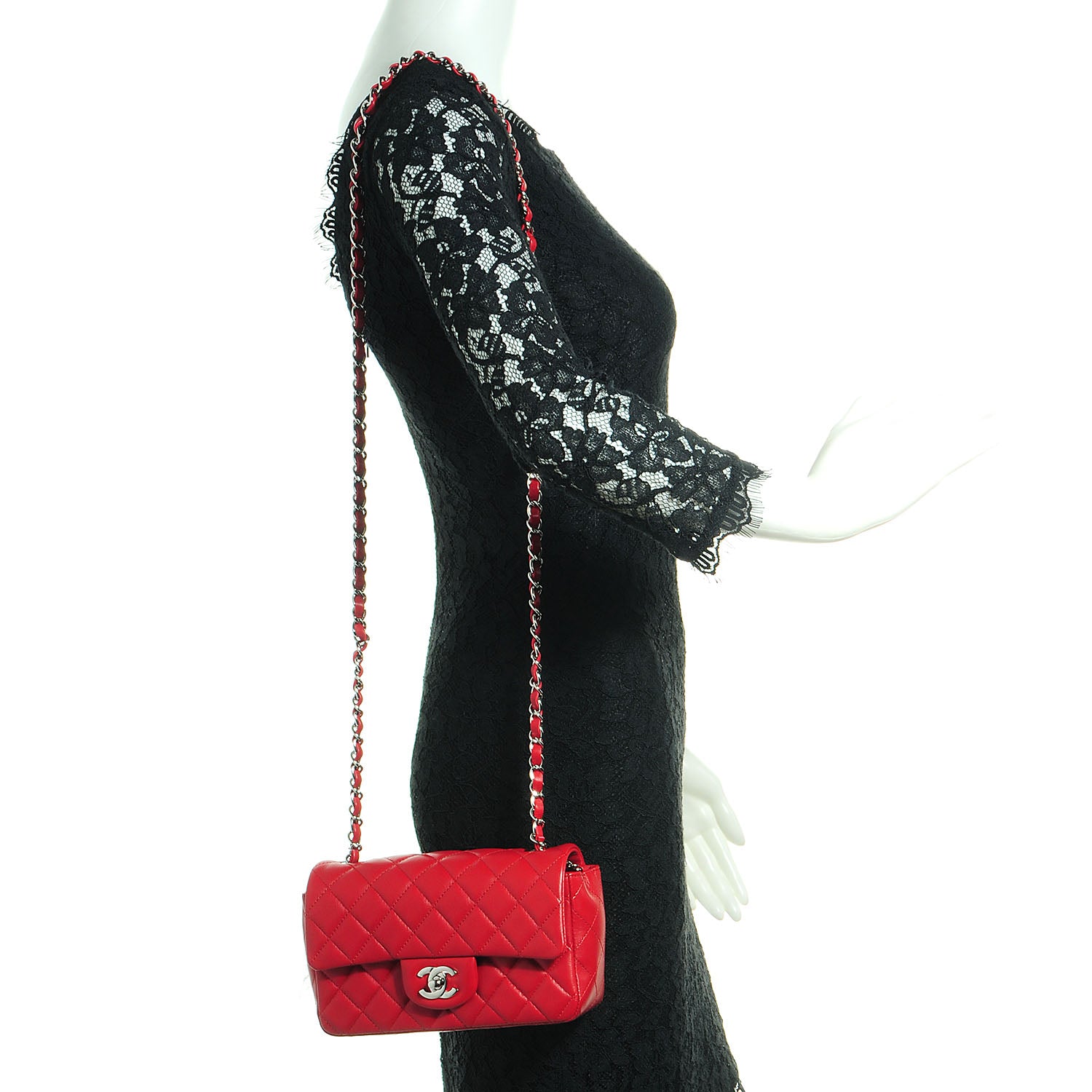Chanel Lambskin Quilted Mini Rectangular Flap Red 2 of 8