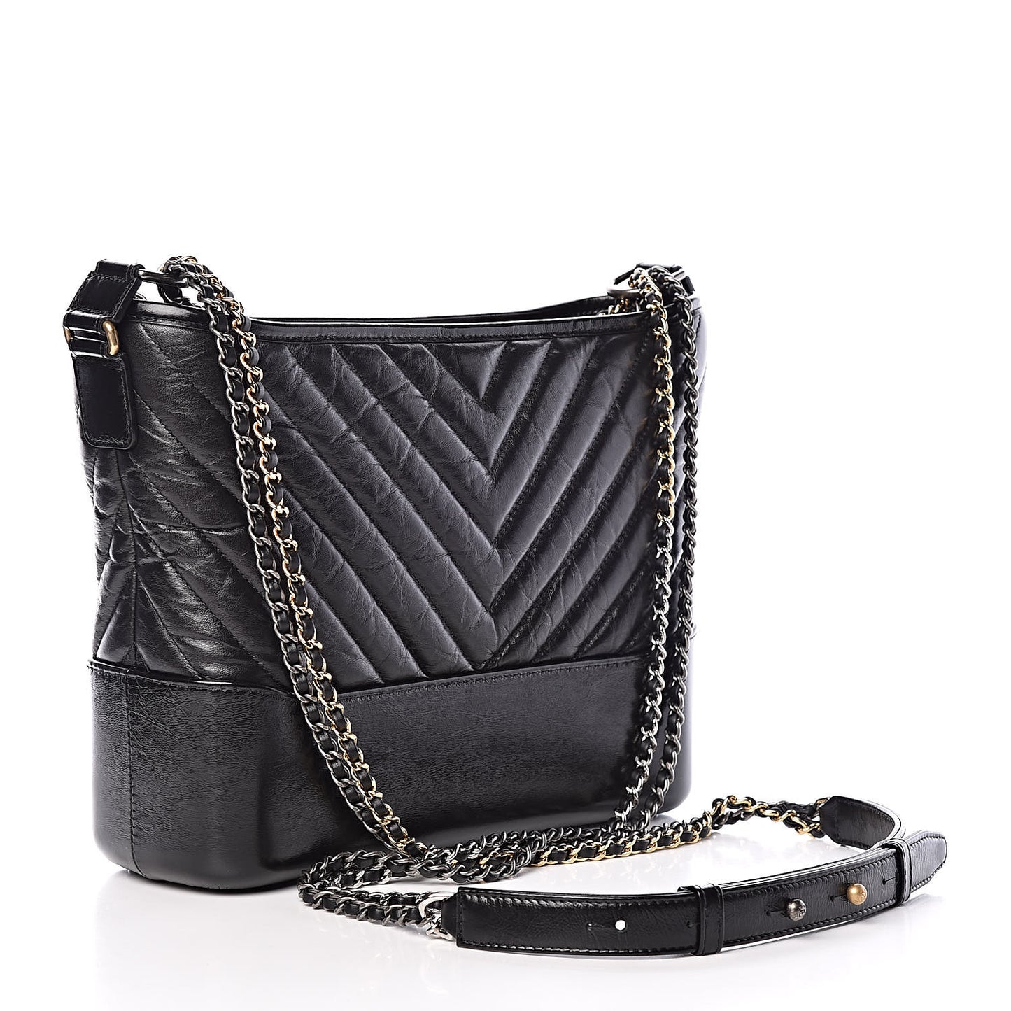 Aged Calfskin Chevron Quilted Medium Gabrielle Hobo Black