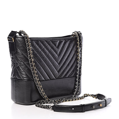 Chanel Aged Calfskin Chevron Quilted Medium Gabrielle Hobo Black 3 of 10