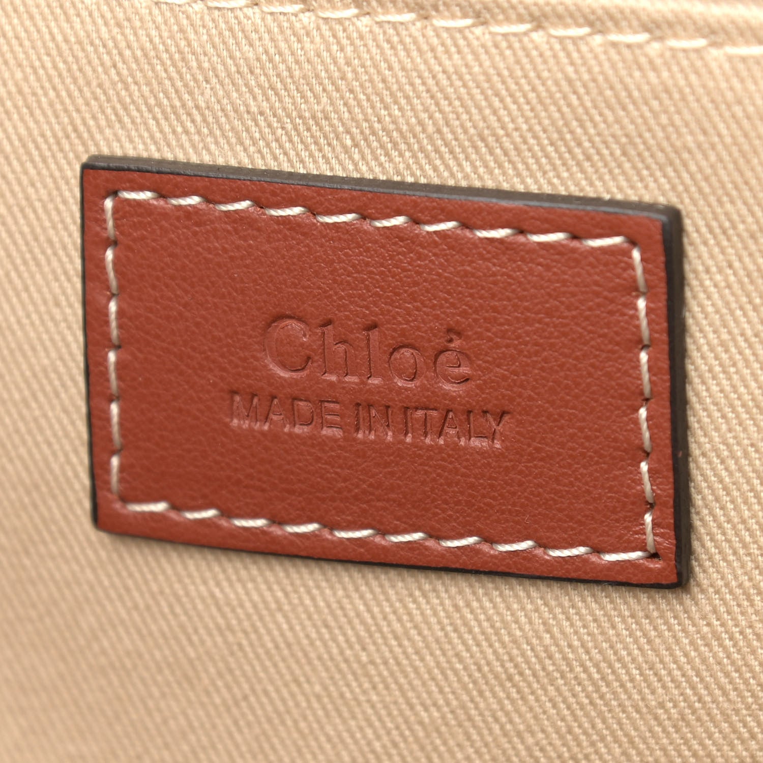 Chloe Cotton Calfskin Large Woody Ribbon Tote White Brown 6 of 9